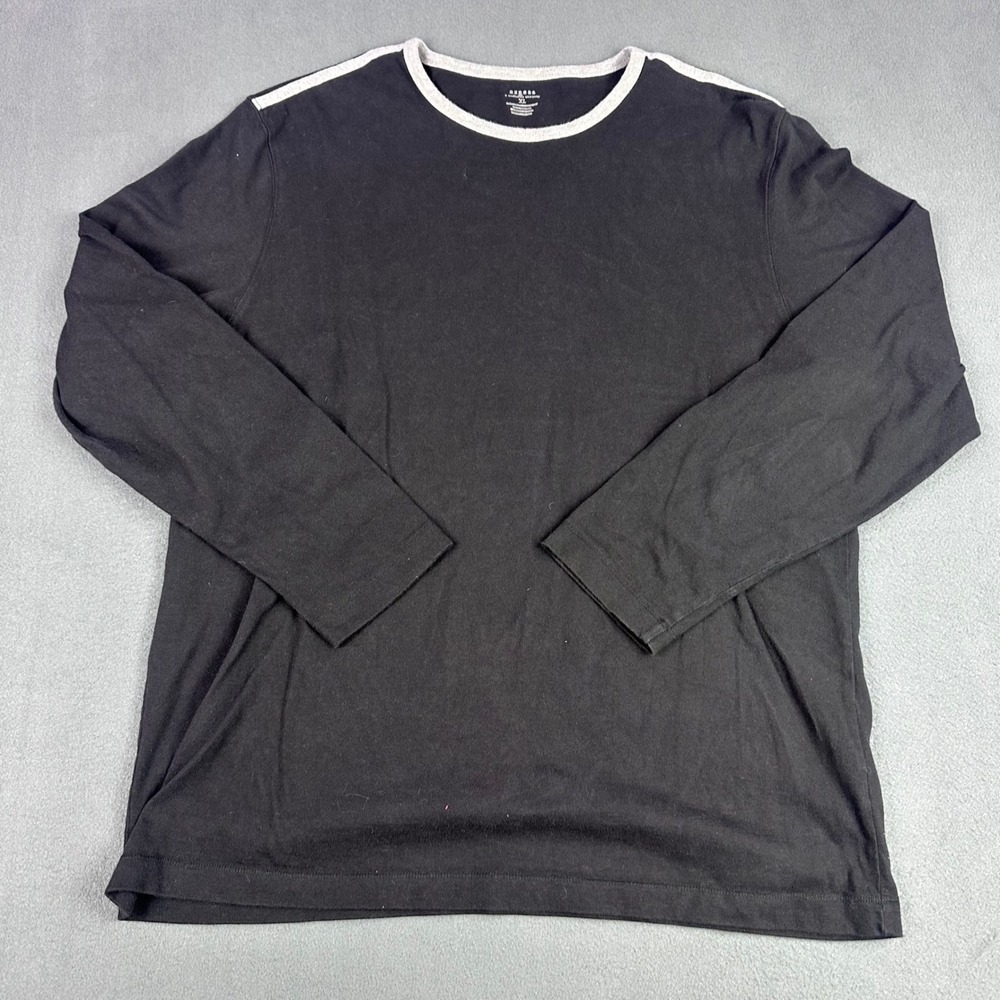 Axcess by Claiborne Mens XL Black Long Sleeve Cotton T-Shirt Grey Trim Stripe